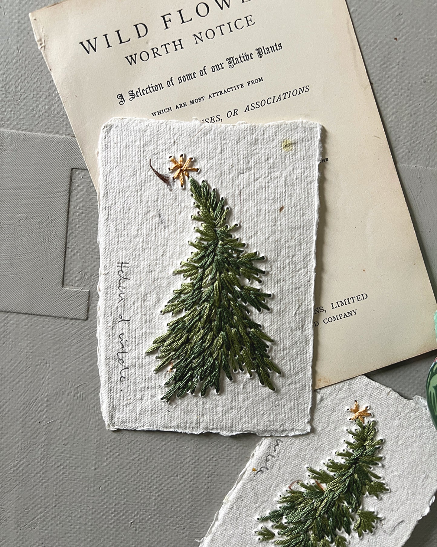 001 Hand Embroidered Paper Christmas Tree