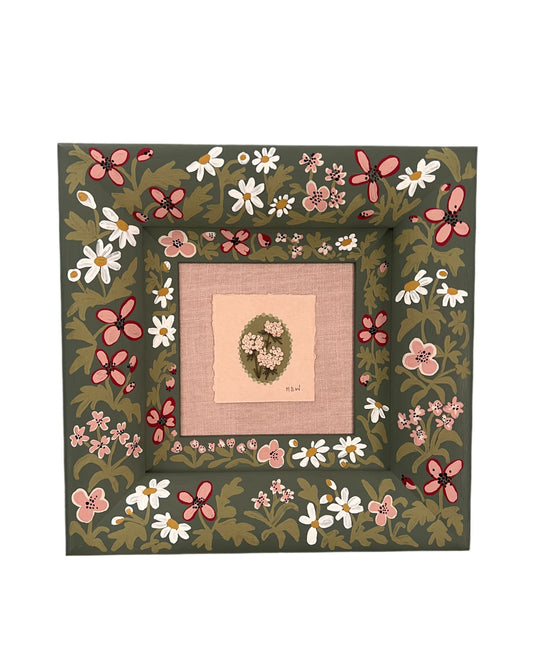 001 - Embroidered wild flowers on Handmade Paper with painted Frame II